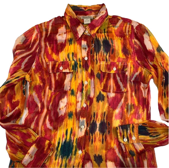 LUCKY Brand Sheer Multicoloured Long  Sleeve Blouse Medium - Picture 1 of 9